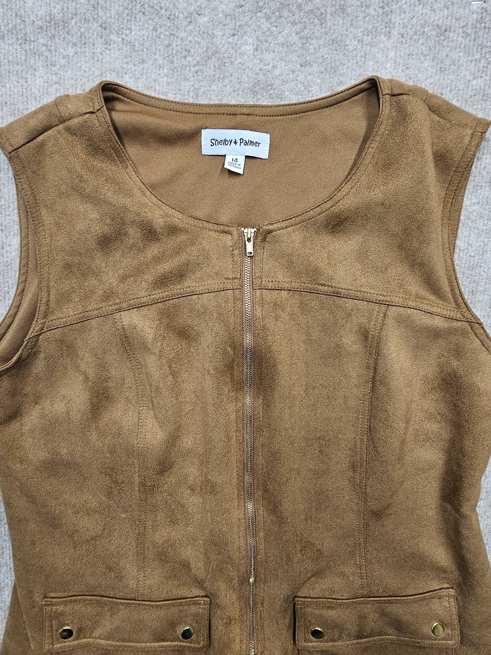 Shelby & Palmer Faux Suede Dress Gold Zip Pockets Sleeveless Size 14 - Picture 6 of 9
